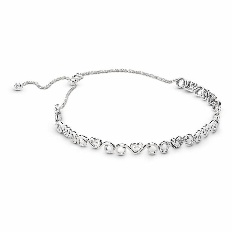 Pandora Heart Swirls Choker Necklace Silver Egypt CV2740593